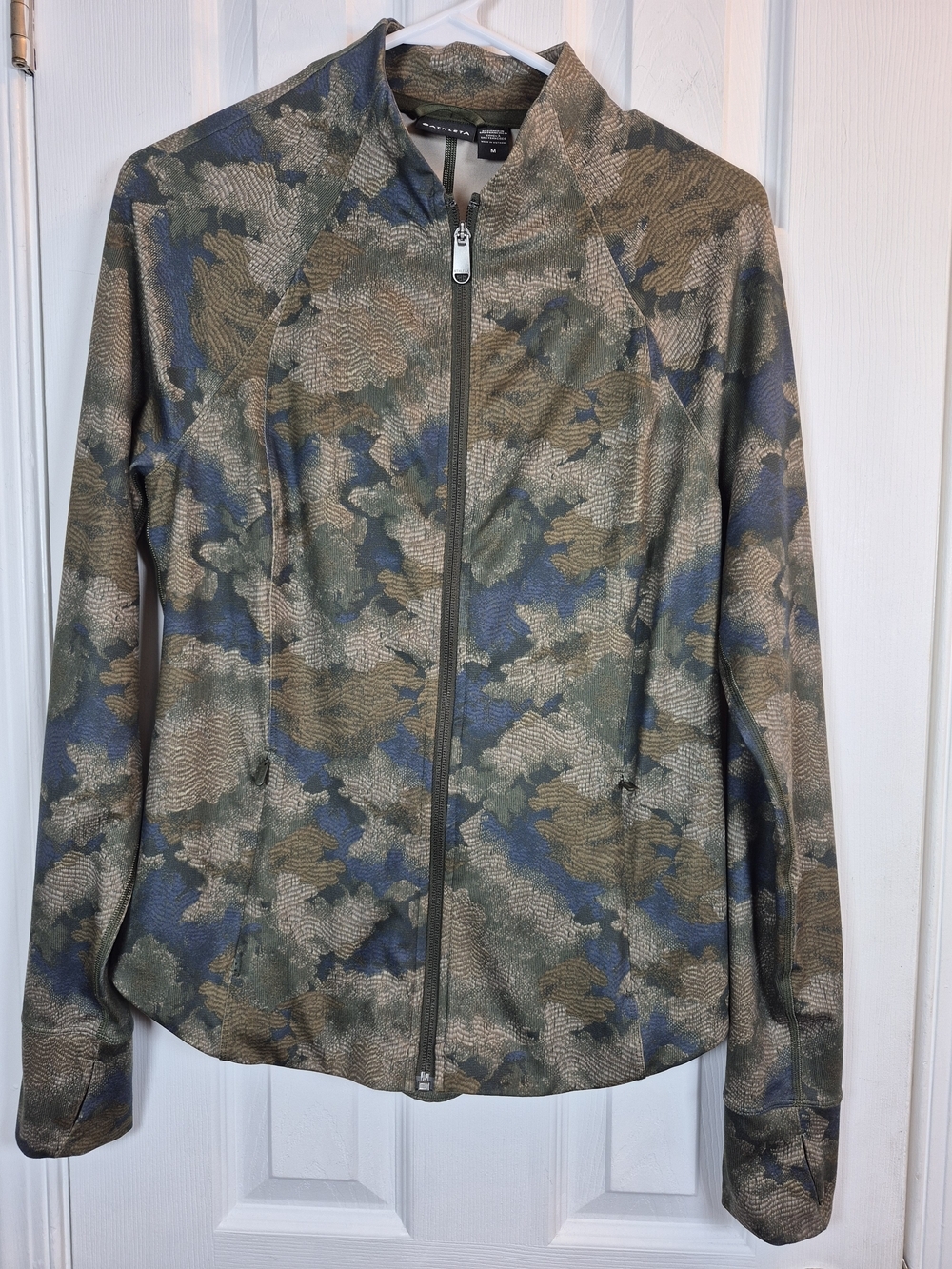 Athleta Camo Salutation Full Zip Jacket Size M Powervita Green Blue Track